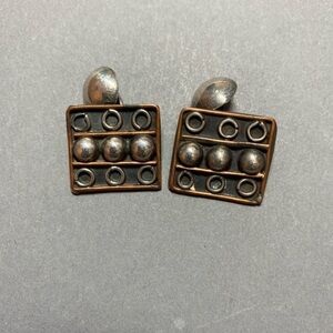 Vintage artisan copper sterling silver abstract mixed metal cuff links